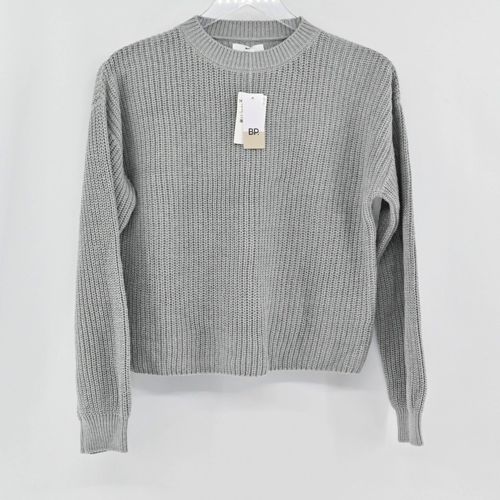 BP Shaker Stitch Crewneck Sweater Womens Size XS Grey Cotton Nordstrom Cozy Chic